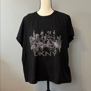 DKNY Black Tee with Metallic Graphic